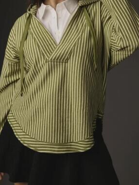 Pilcro from Anthropologie Relaxed Green Striped Hood Sweatshirt - Size - Medium